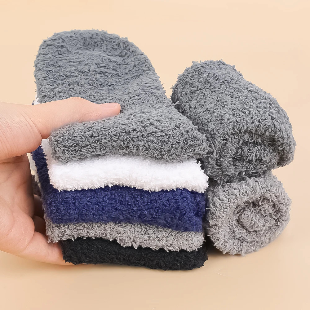 Winter Warm Thick Socks Fashion Coral Fleece Fluffy Solid Color Loose Sleep Mens Short Bed Shorts High Quality Calcium 241009