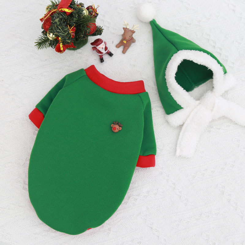 Warm Christmas Pet Apparel - Cozy Holiday Outfits Featuring Deer & Santa Designs for Dogs and Cats