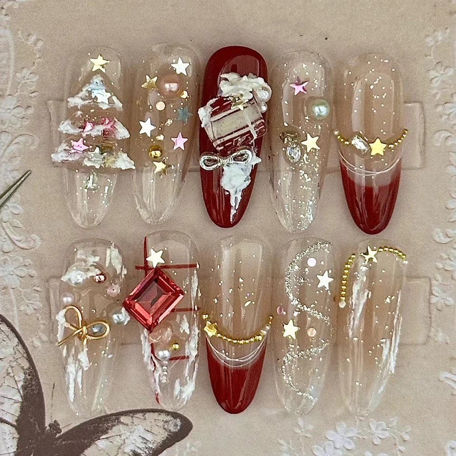 1 box of gold metal moon star decoration white pearl jewelry 3D nail charm snowflake Christmas tree for nail art accessories 241008
