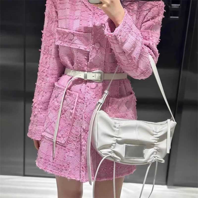 New semi-circular pleated Drstring Versatile Armpit bag soft leather cloud cross body bag womens commuting solid color shoulder bag Z241009