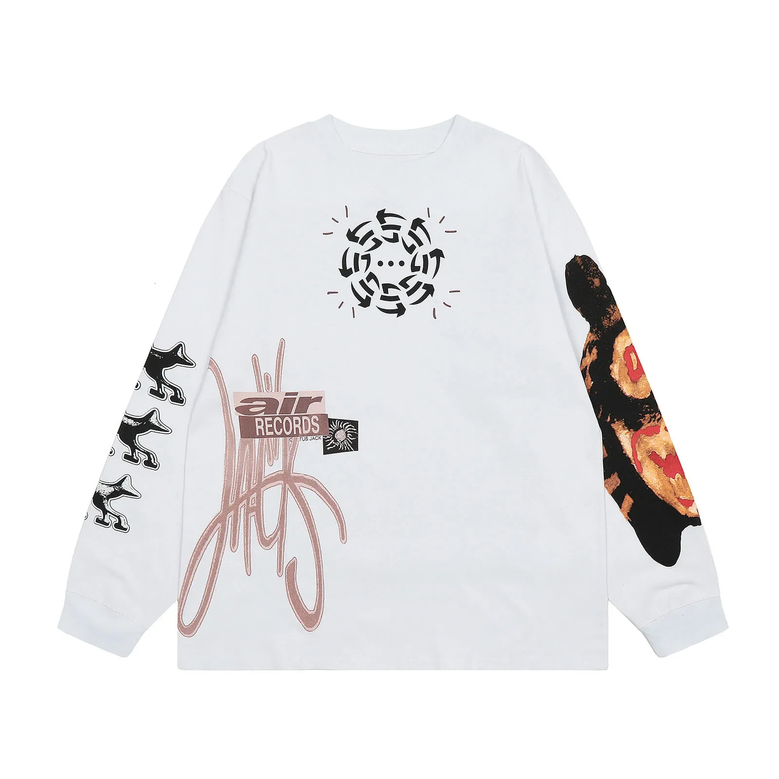 Y2k Streetwear Graffiti Long Sleeve Cotton Tshirts for Men and Women Crew Neck Ropa Hombre Baggy Oversized Top Tees 241009