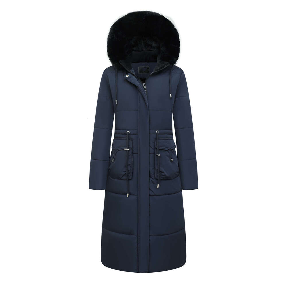 2024 new long cotton jacket for women drawstring waistband hood with plush insulation and windproof design tailored to the US market
