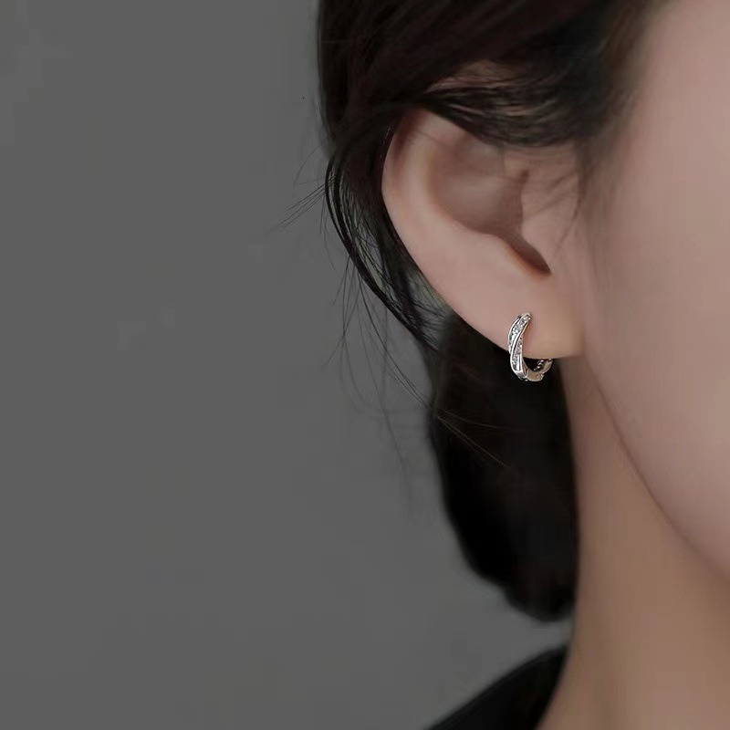Pure needle sier sparkg dia light 2024 ear hole high-end earrings, niche earrings