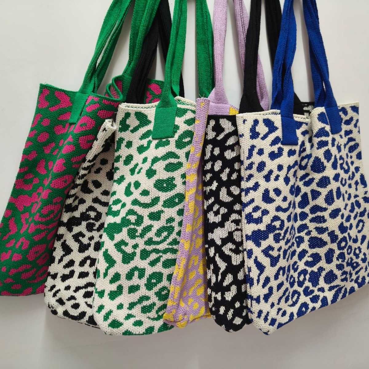 CMM Knitted Leopard Print Shoulder Bag Niche Design Handbag Casual Outdoor Woven Bag Famous Shopping Bag Underarm Bag