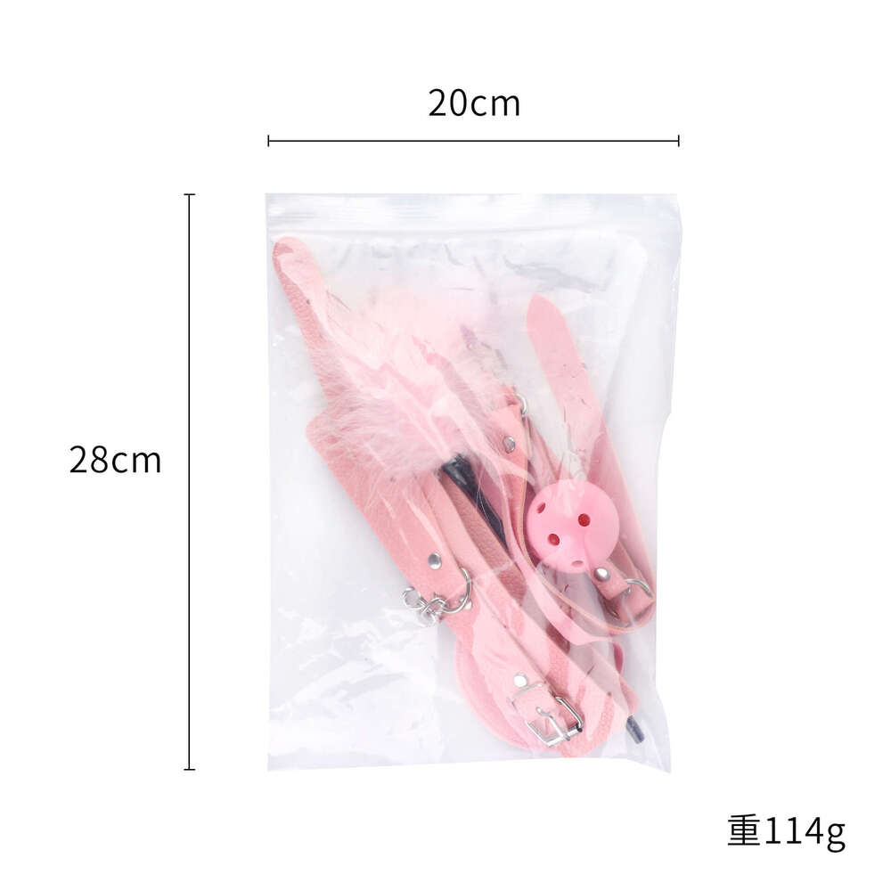 SM Props 4-piece Set PVC Sex Handcuffs Flirting Feather Stick Sex Eye Mask Training Mouth Stopper Alternative Adult Products