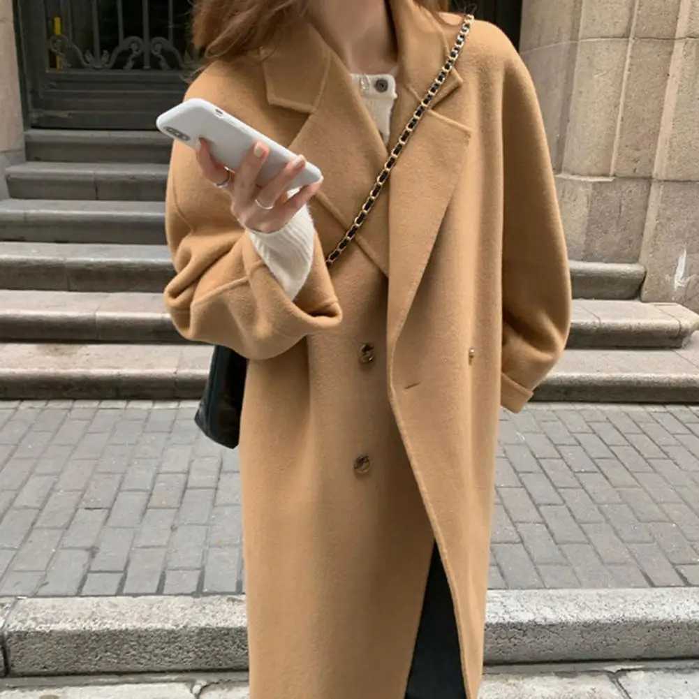 Double-breasted Women Coat Soft Warm Women Coat Stylish Womens Winter Woolen Coat Long Double-breasted Lapel Collar Trench CoatX241009
