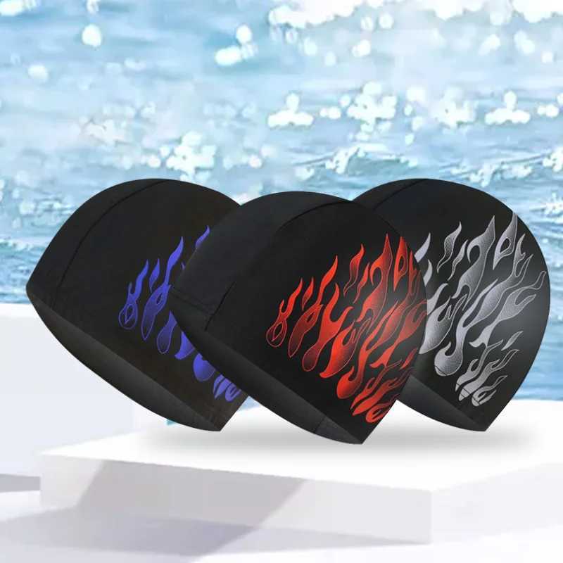 Mens printed swimming cap large-sized ear protection swimming cap nylon breathable mens adult swimming cap pool accessories CL241009