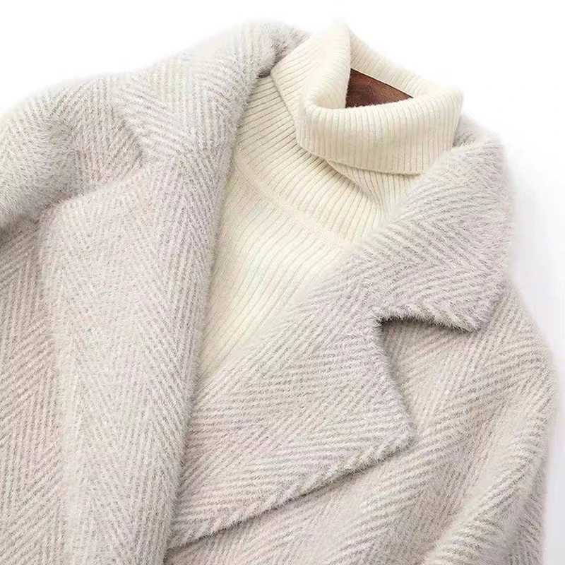 Autumn Winter New Thicken Imitation Mink Velvet Woolen Jacket 2024 Women Fashion Hepburn Style Wool Blend Coat Elegant OutwearX241009