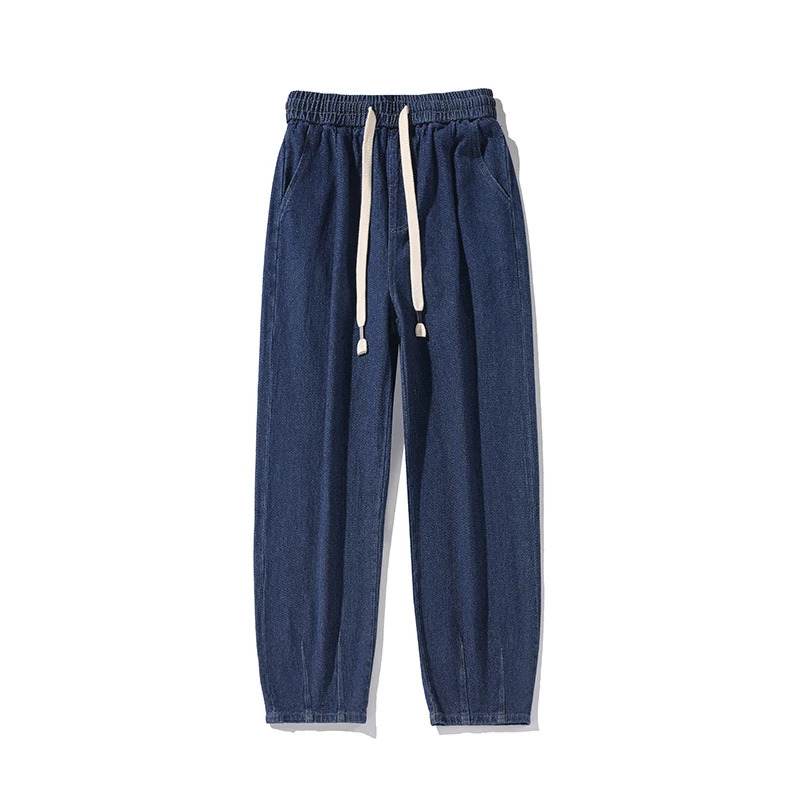 Classic solid color straight jeans casual wide leg denim Trousers autumn hiphop mens streetwear bag jogging 240929