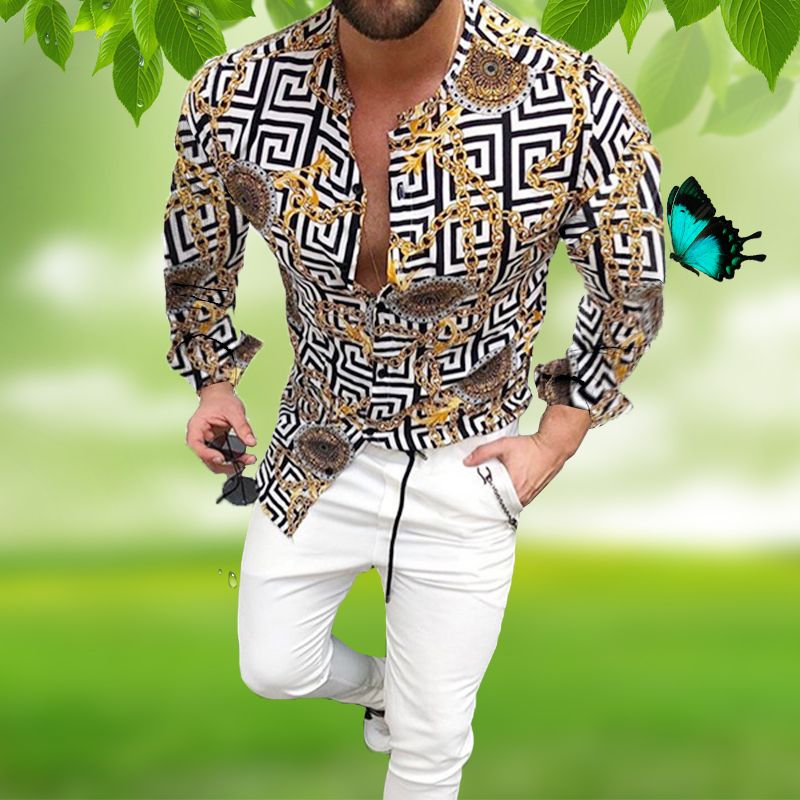 new shirts long sleeve shirt casual plus size lapel top for men button up dress chemise homme blouse Autumn chemisier blusa shirt Luxury printed shirt
