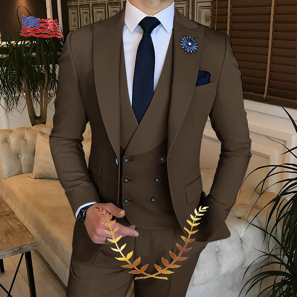 Sky Blue Groom Wedding Evening Dress Mens Jacket Pants Tank Top 3Piece Set Ultra Thin Fit Party 240929