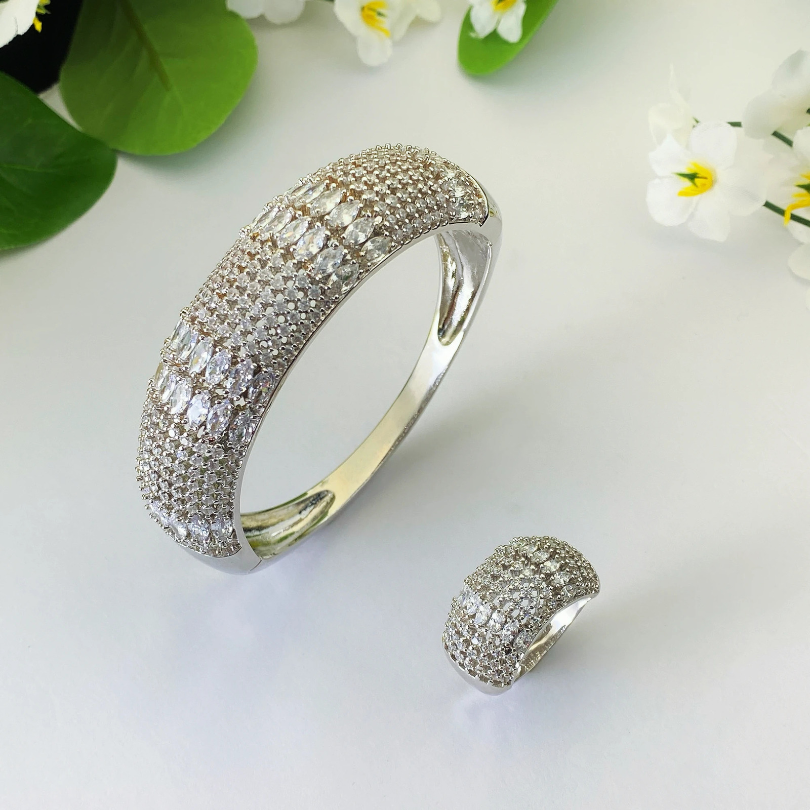 HY Classic 3-Color Womens Bracelet Ring Wedding Party Zircon Crystal Engagement Dubai Bridal Jewelry Wedding Anniversary Gift 240925