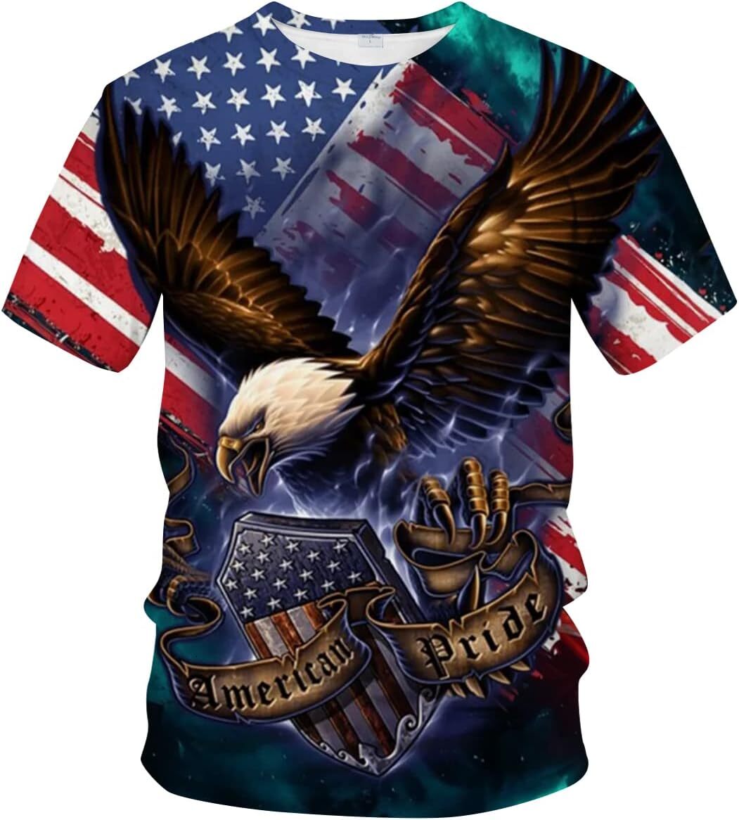 Mens T shirt Men's Bald Eagle T-Shirt Summer Short Sleeve Tees Tops Animal Theme Shirts Realistic Graphic graphic tee Casual tops summer cool nic