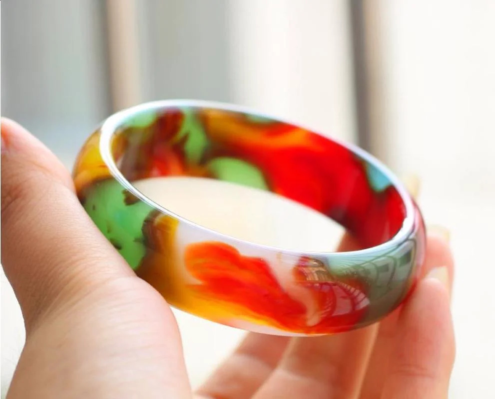 1 piece of natural colored jade bracelet charming jewelry fashionable accessories hand carved gift suitable for women 56-66mm 240925