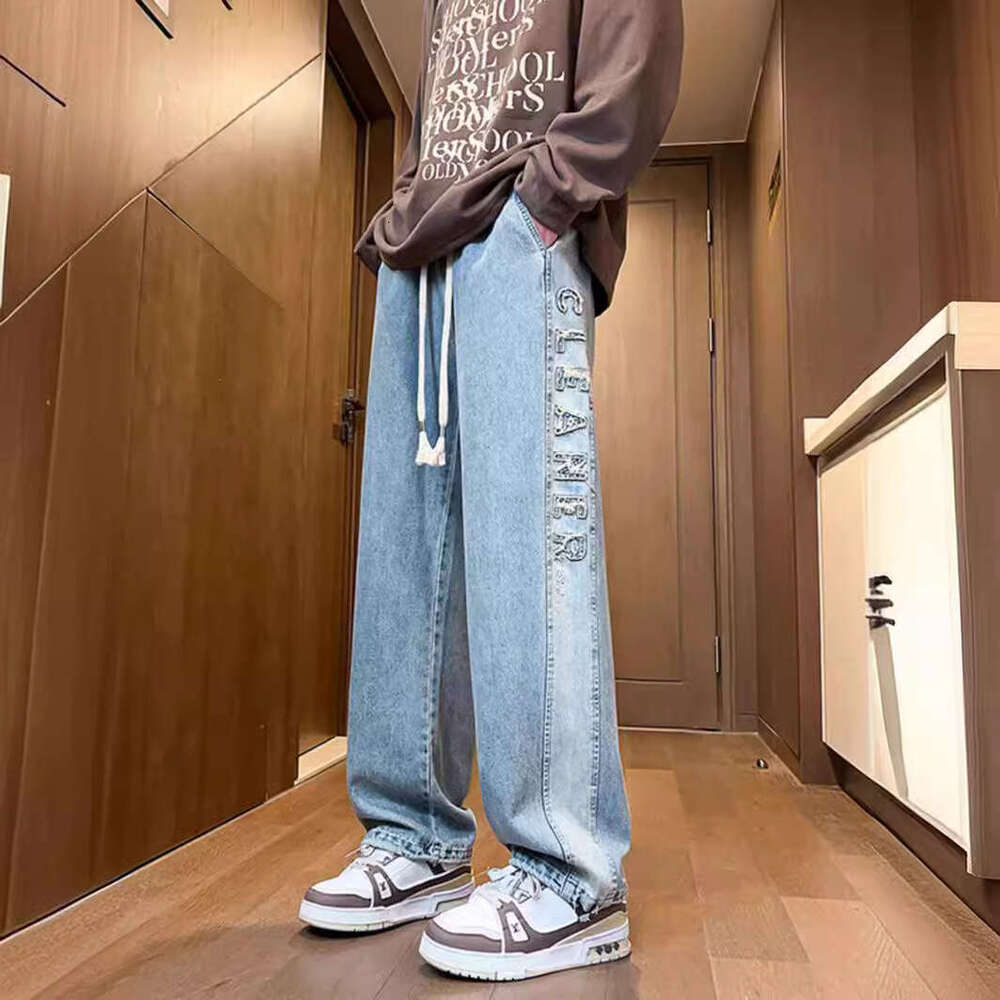 Men's Jeans Loose Straight Leg Casual Long Pants For Teenagers, High School And Middle School Students, Spring And Summer Trendy Brand Pants