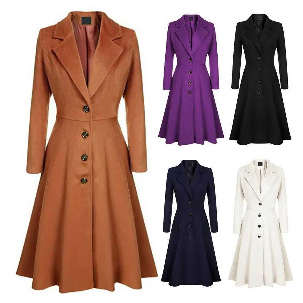 Long Coat Charming Warm Elegant Coat Lady Winter Solid Color Buttons Long Woolen Jacket Coat Daily ClothingX241009