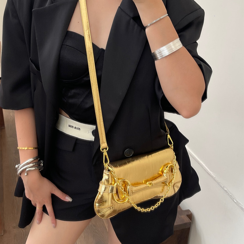 Chain Shoulder Underarm Gold Bags For Women Designer Handbag Purses 2024 New Fashion Commuting Large Capacity Crossbody