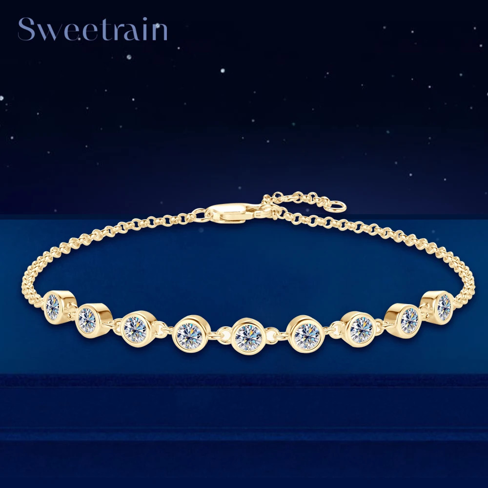 3MM Round Diamond Bracelet 18K Gold Plated 925 Pure Silver Frame Set for Womens Birthday Gift 240912