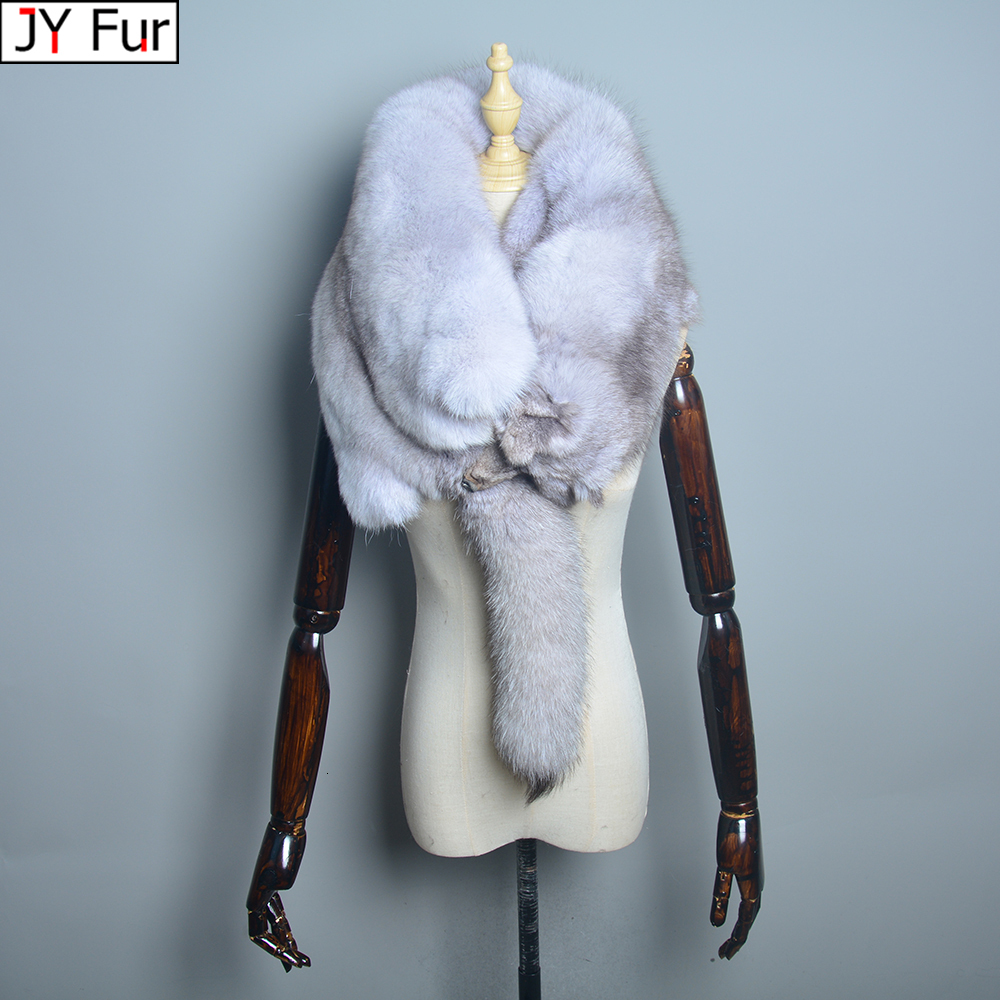 2024 Lady Real Woman Winter Warm Natural Shawl Soft Headscarf Super Big Gray Sier Fox Scarf Fur Accessories