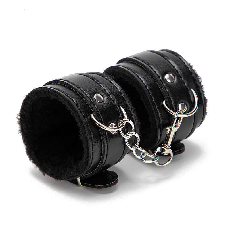SM props, plush handcuffs, couple binding, bondage toys, black leather handcuffs, alternative adult products