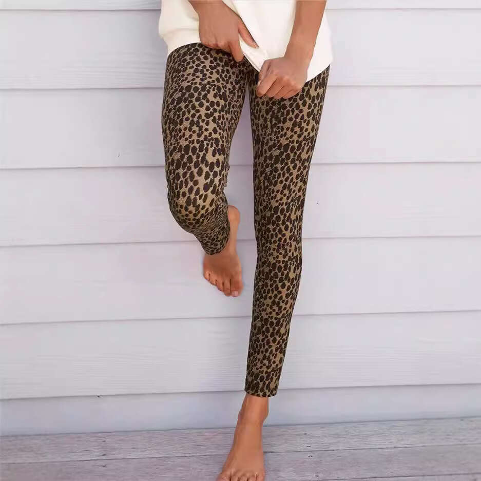 2024 autumn/winter leggings, leopard print elastic high waist stretch fitness leggings for women