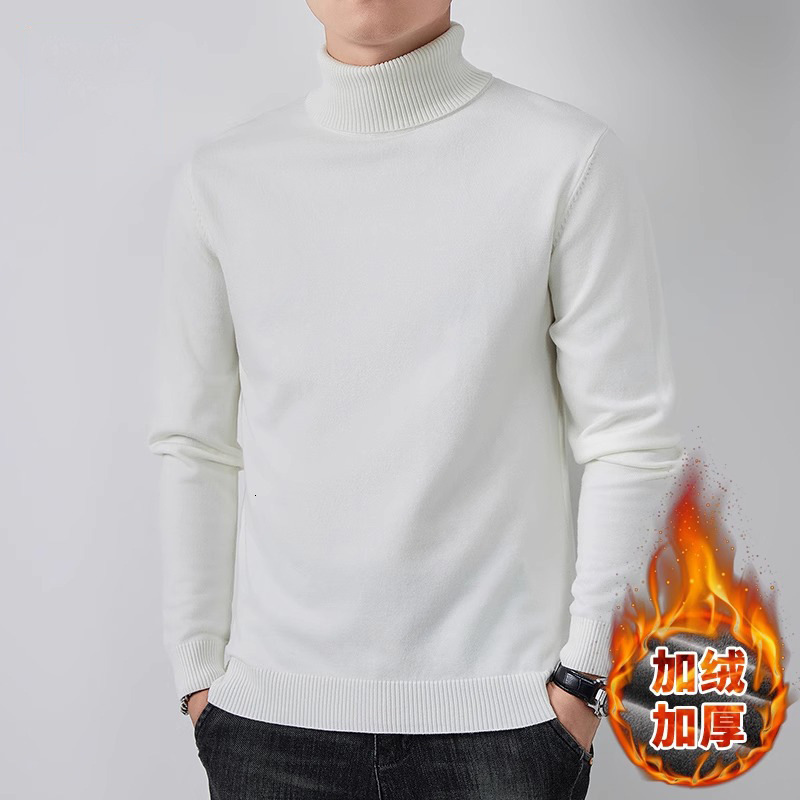 Men's solid color sweater 2024 autumn winter new style with thick velvet and warm high neck black base shirt, trendy clothes on top
