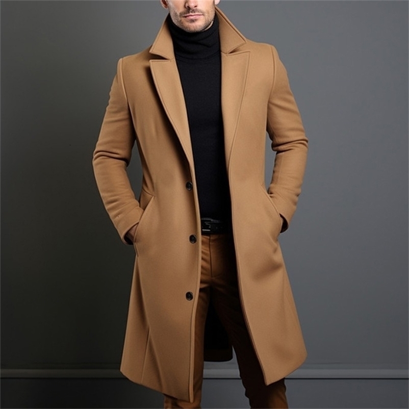 Autumn Winter Mens Trench Coats Male MidLong Warm Wool Jackets Casual Business Comfortable Overcoat Clothing y241008