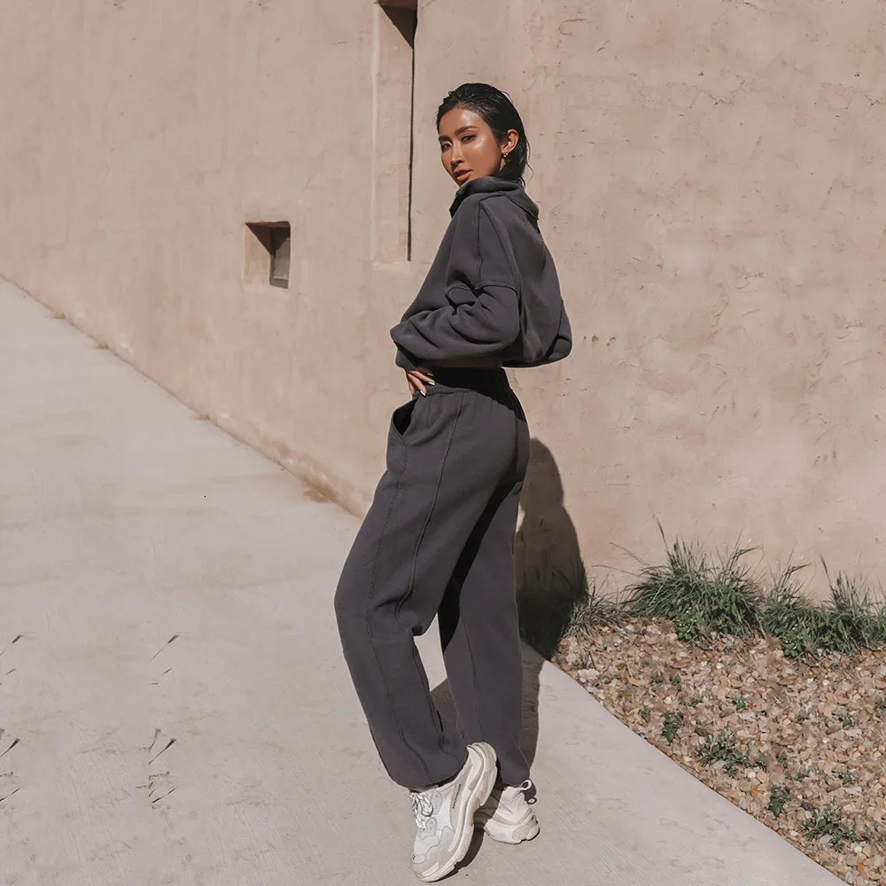 Autumn and Winter Fashion Womens Long Sleeve Hoodie Pants 2piece Sports Fitness Street Leisure Set 241007