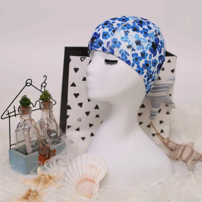 Flower printed fabric swimming cap pool protection long hair ear cap womens swimming cap CL241009