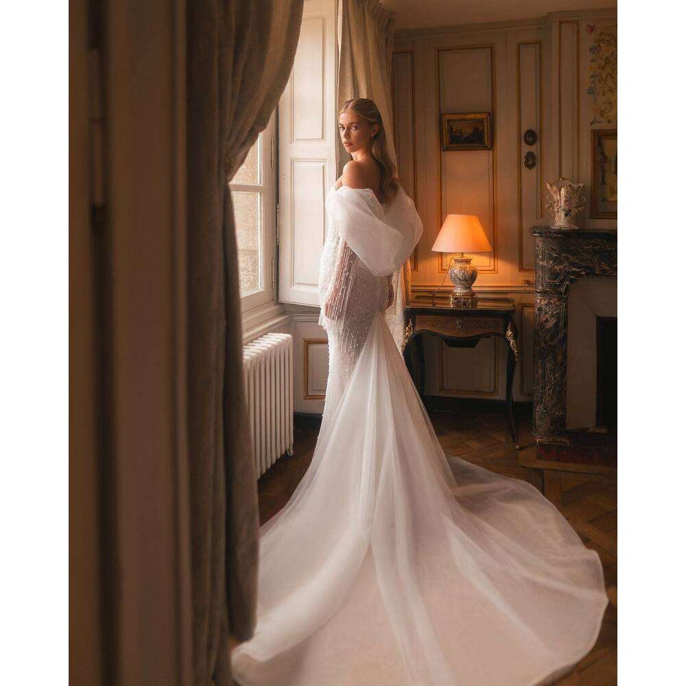 Romantic Wedding Dress Mermaid Strapless Pearls Sequined Beading or Length Princess Bride Vestido De Noiva Custom Made