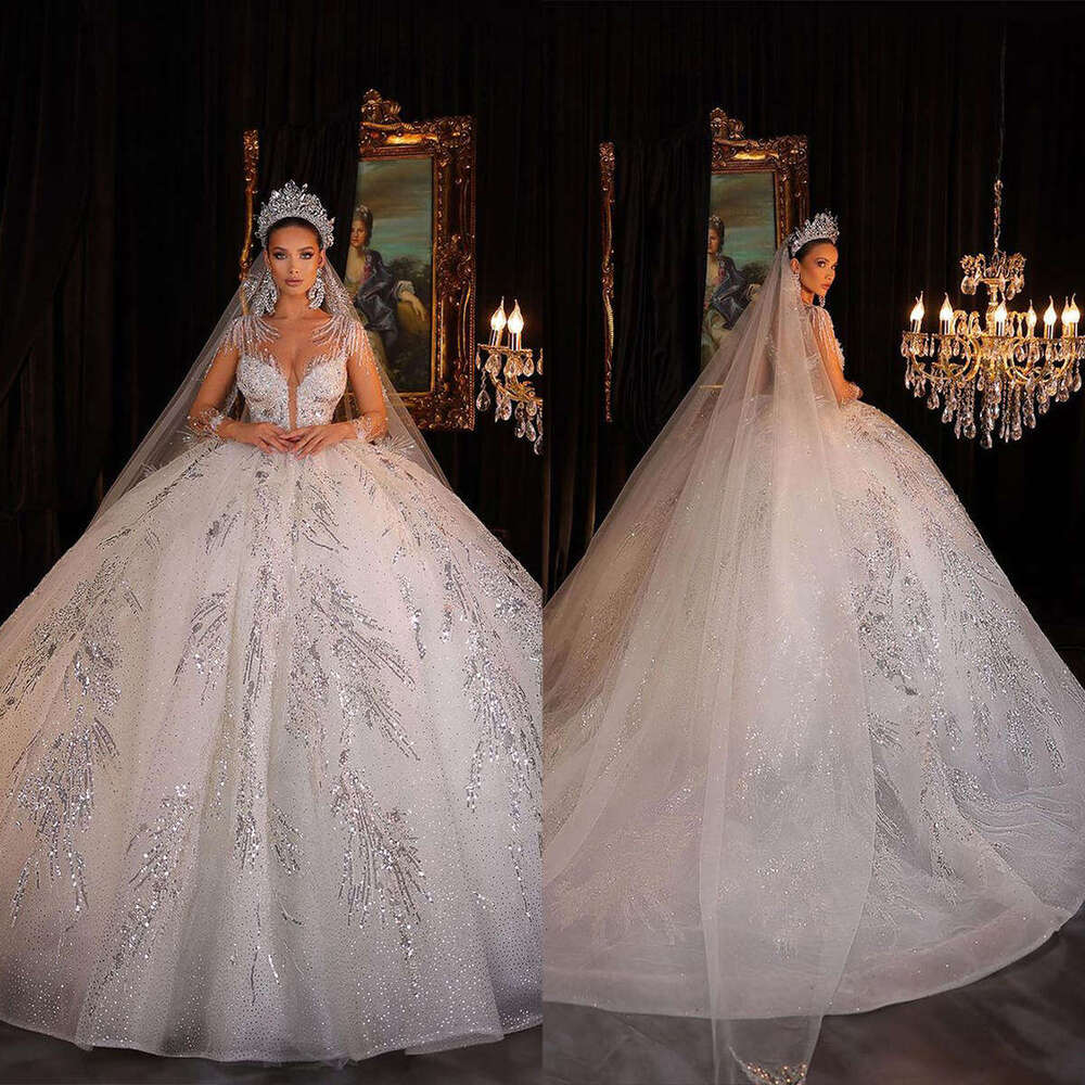 Sumptuous Wedding Dress Ball Gown O-Neck Crystal Beading Sequins Long Sleeve or-Length Bride Vestido De Noiva Custom Made