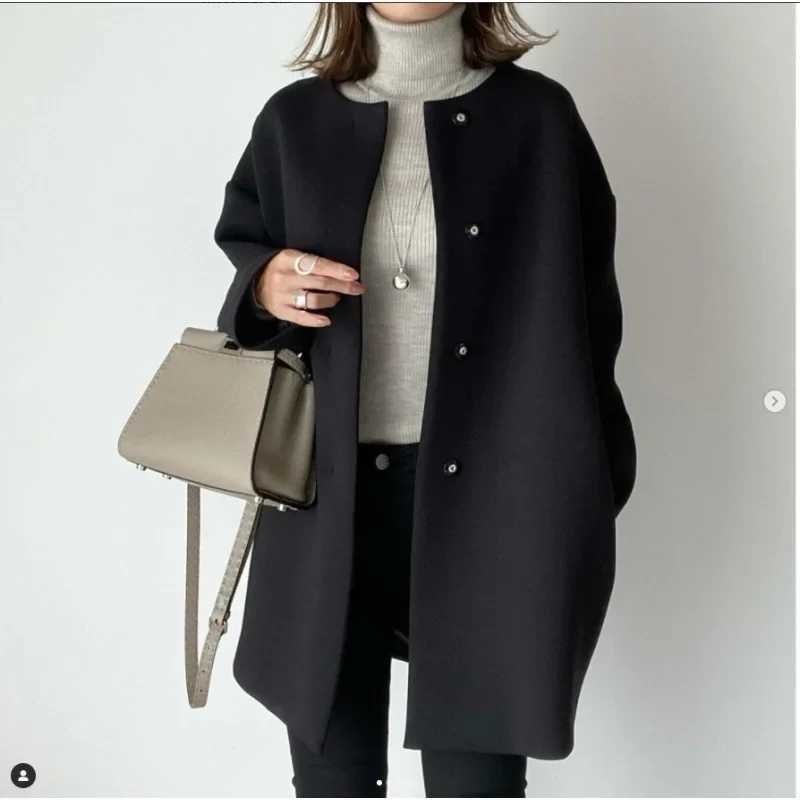 Autumn/winter 2024 Commuting Cardiganslims Woolen Neck Round Slim Fit Overcoat Stylish Warm Top For WomenX241009