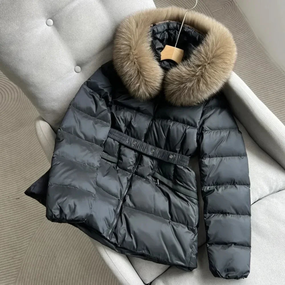 Real Fox Hooded Warm Slim Parkas Winter Women White Duck Down Coat Female Ultra Light Puffer Jacket 241007