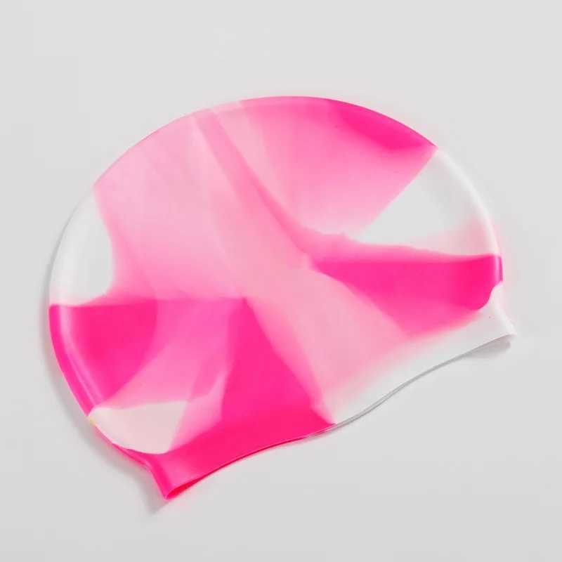 New color block silicone adult waterproof swimming cap dry hair swimming cap suitable for men women ear protection swimming cap swimming accessories C