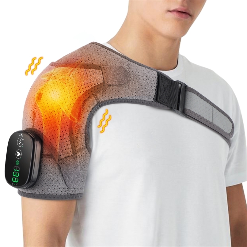 Electric heated shoulder massage pad with 3-speed adjustable heating shoulder support vibration relaxation shoulder and neck massage belt 241008