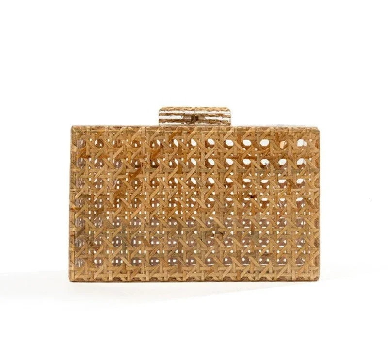 Womens Lattan Acrylic Luggage Crochet Late Clutch Wedding Party Wallet Summer Willow Rafia Handbag ner High Quality 241008