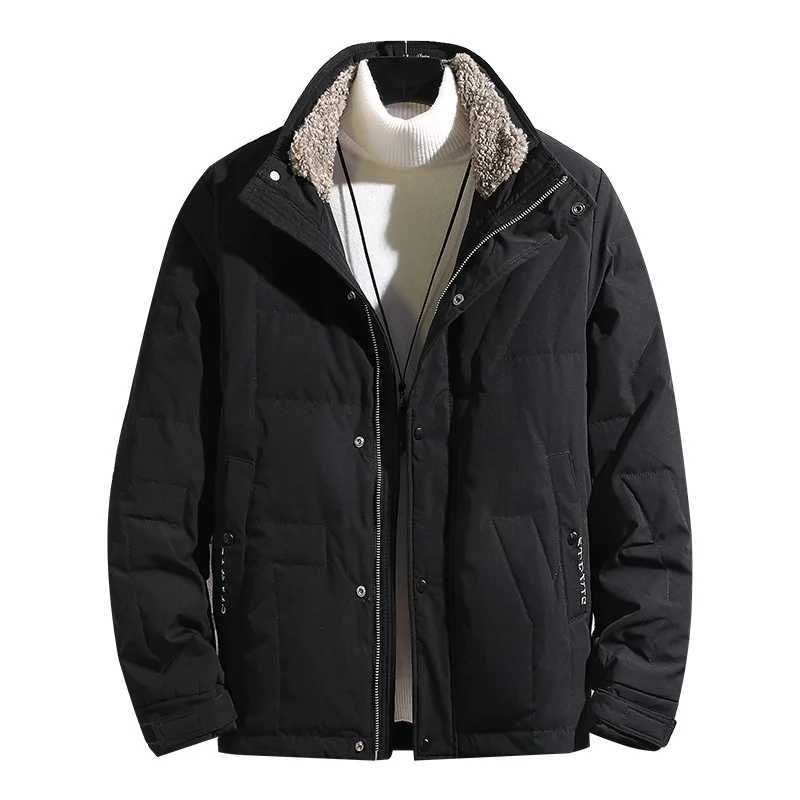 White Duck Down Jacket Lamb Hair Stand-Up Collar Short Large Size Thick Warm Solid Color Casual Mens Windproof Cold Resistance LX241009