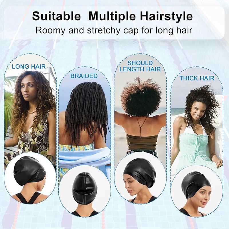 Silicone swimming cap used for long hair weaving summer mens waterproof swimming cap protective earmuffs African diving cap oversized CL241009