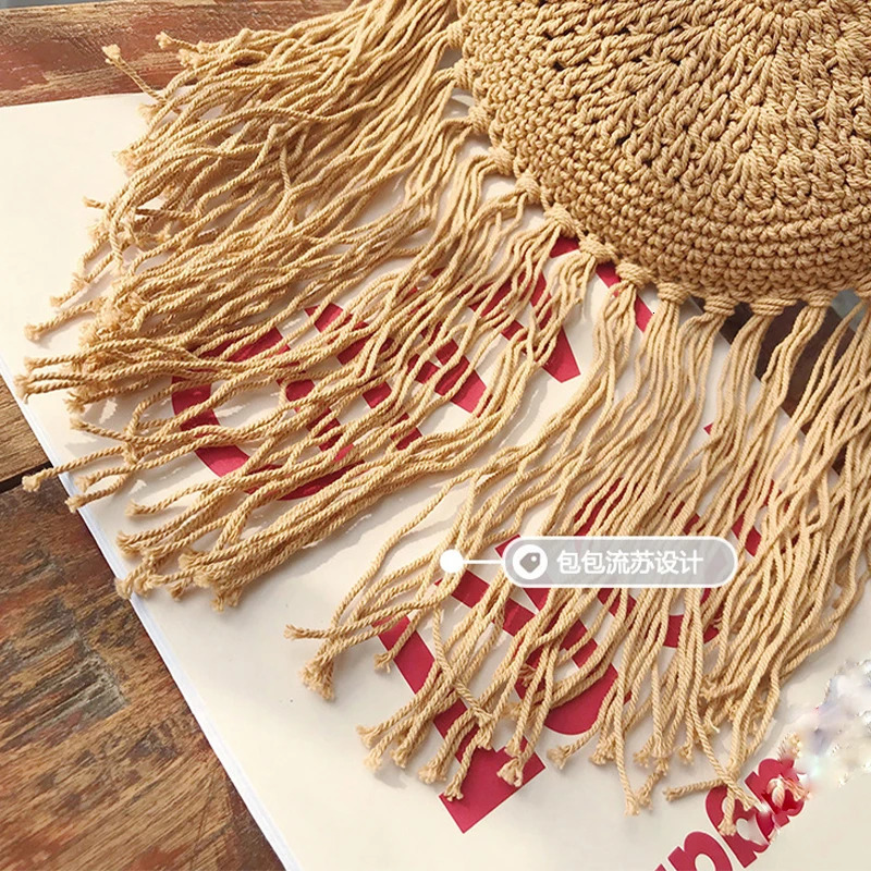 Round Straw Bag Clutch Edge Bohemian Tassel Cross Body Bag Womens Messenger Handbag Summer Beach Handbag Womens Straw Bag 241008