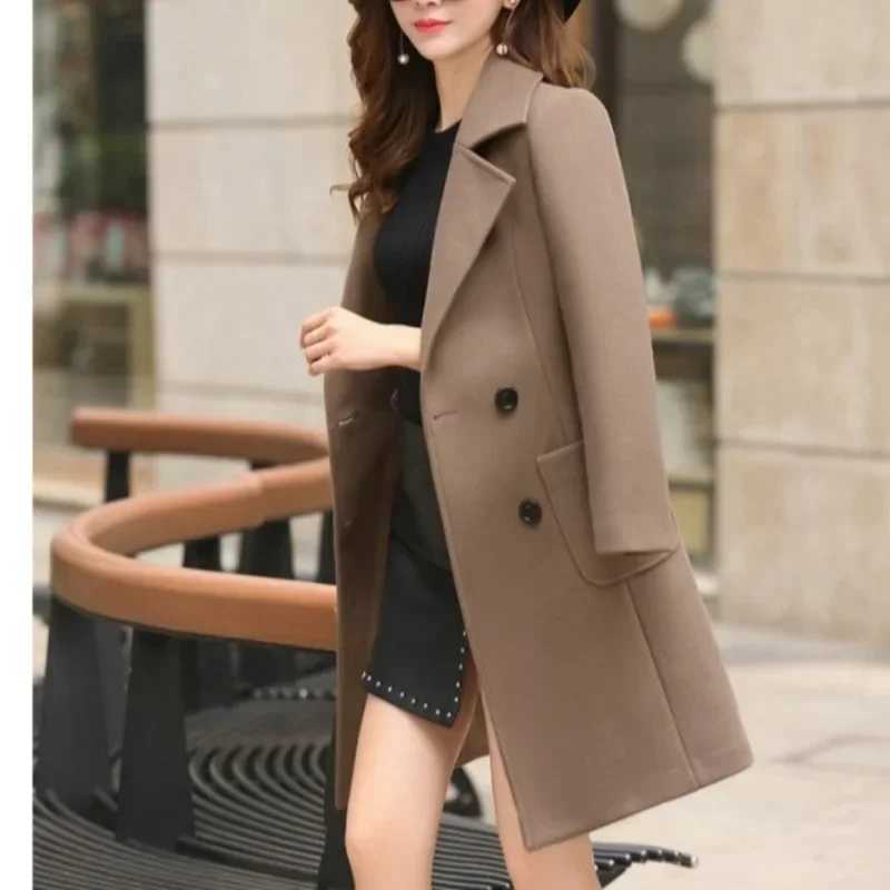 Women Woolen Coat Autumn Winter New Korean Slim Fit Mid-long Elegant Abrigos Mujer InviernoX241009