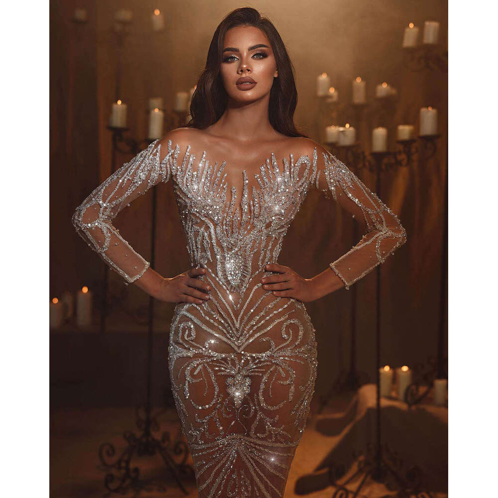 Mermaid Exquisite Dresses Sequined Crystal Beading Backless Or-Length Sparkg Bride Wedding Dress Custom Made