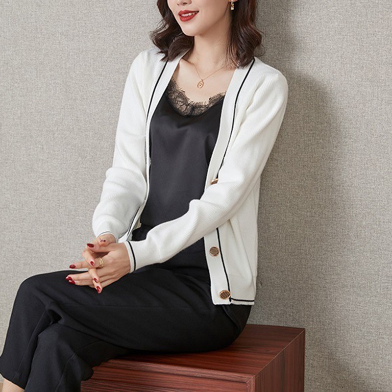 Sweater Cardigan Women's V-Neck Slimming Casual Color Blocked Plus Size Top For Autumn Winter Comfortable Daily Female Clothing