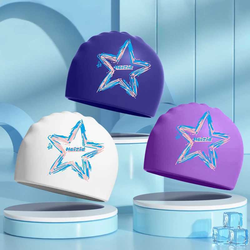 Silicone swimming cap universal elastic large-sized adult printed swimming cap suitable for women men long hair ear protection swimming cap CL241009