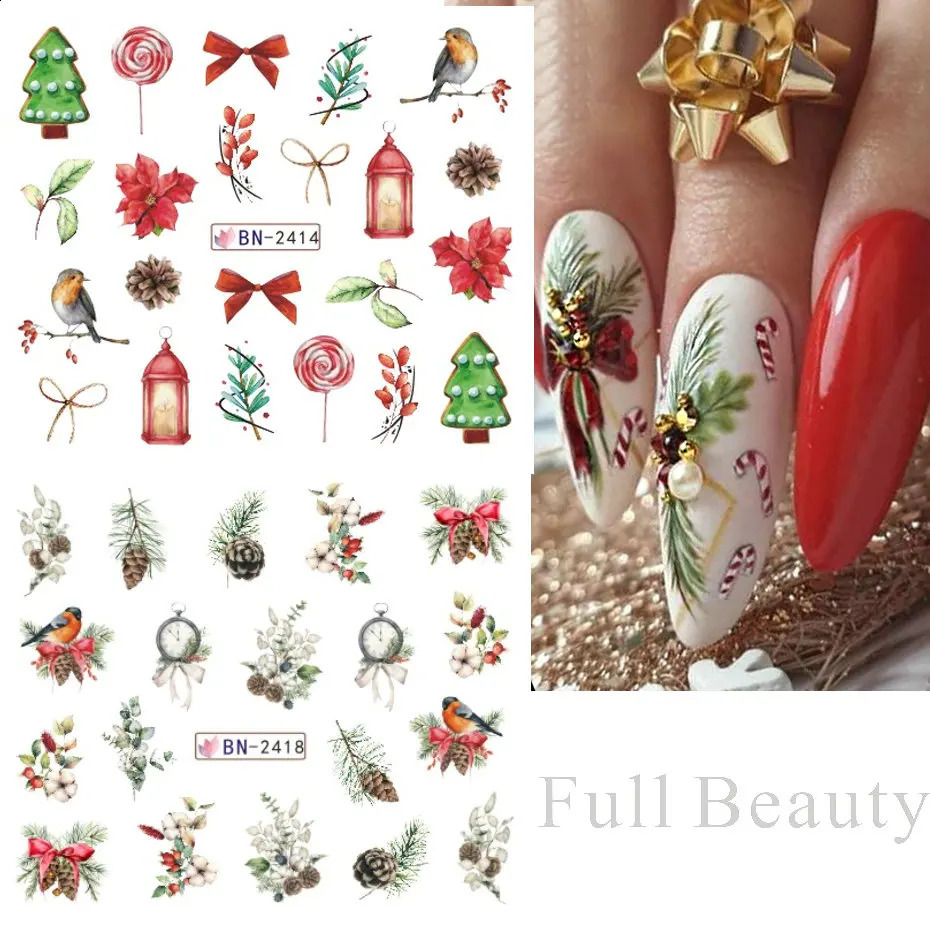 Christmas nail stickers water-based nail slider set Christmas series watercolor stickers Year watermark transfer process decorative accessories 241008