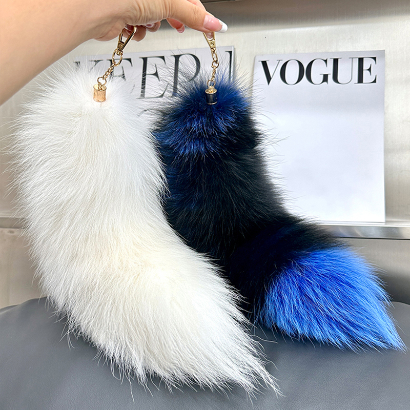 40Cm Real Fox Keychain Wolf Tail Fur Tassel Key Chains Bag Charm Keyring Holder Strap Chain Best Gift Jewelry