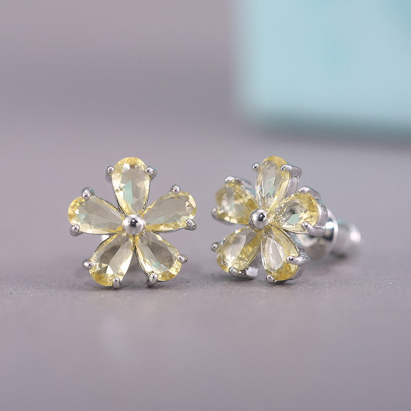 s925 sterling silver women's Stud classic shiny crystal zircon flower Stud earrings fashion designer diamond earrings wedding exquisite gift