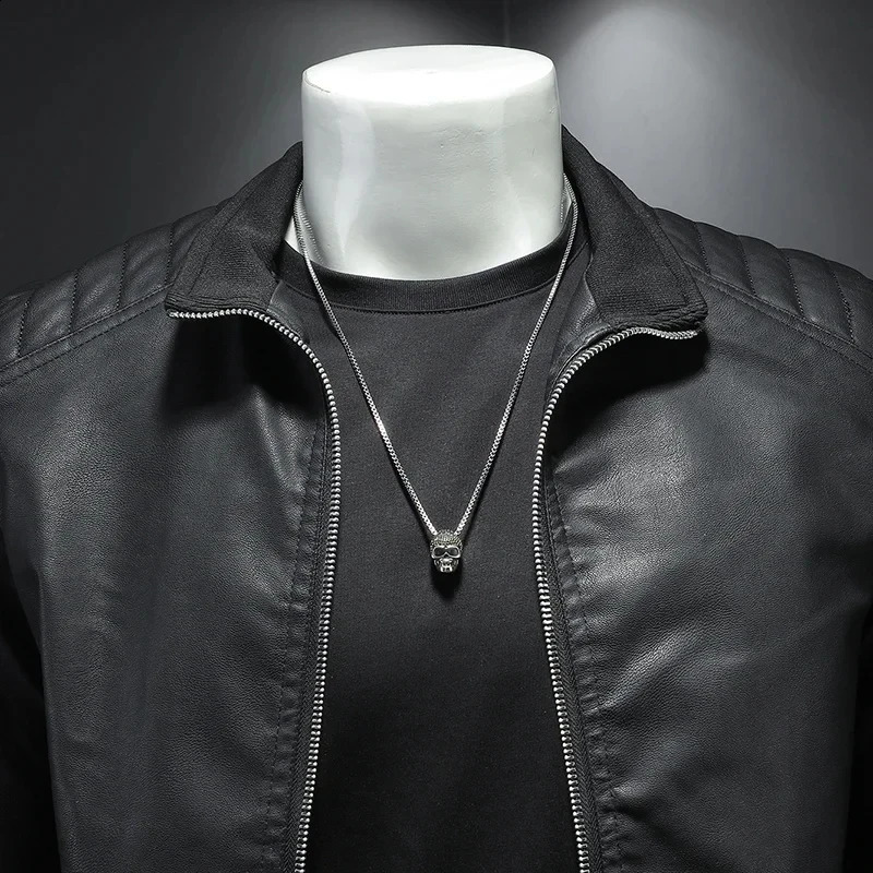 2024 Leather Motorcycle Jacket Men Slim ShortCoat Collar PU Jackets Windproof Coat Blazer Blazers 5XL 240930