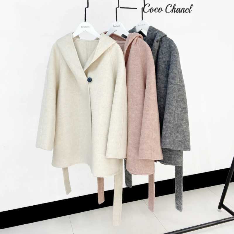 2023 Winter Jacket Women Thick Warm Loose Style Hood Luxury Casual Double -sided Wool Blends Ladies Miss Leisure Woolen CoatX241009