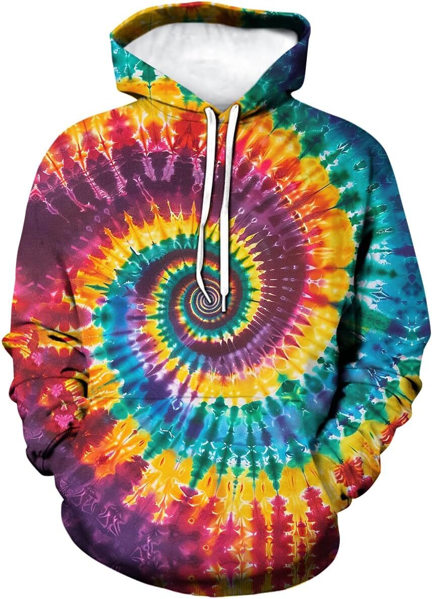 Hoodie for Mens Womens Mens Tie Dye Print Hoodies Colorful Graphic Hooded Pullover Fashion Long Sleeve Sweatshirt Hoodie With Pocket Graphic fashion