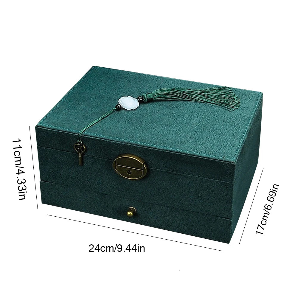 2024 3-layer Retro Style Velvet Jewelry Box Double Lock Storage Box Necklace Watch Earrings Jewelry Box Ring Box Gift Packaging 240924